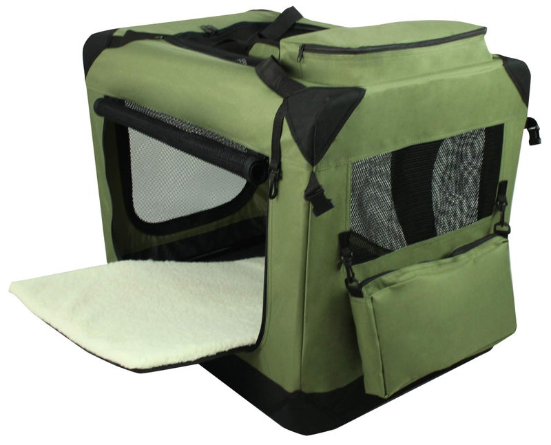EliteField 3-Door Folding Soft Dog Crate with Carrying Bag and Fleece Bed (2 Year Warranty), Indoor & Outdoor Pet Home (20" L x 14" W x 14" H, Sage Green) - Image 2